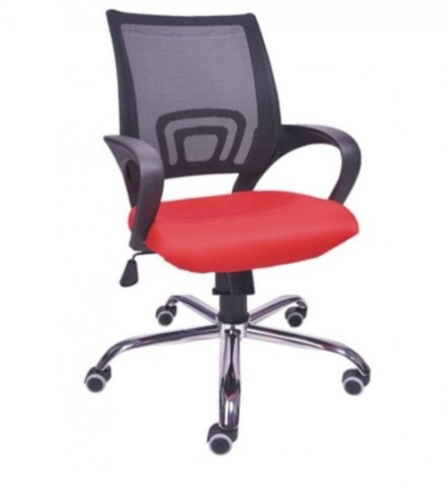 Medium Back Revolving Office Executive Chair, With Tilt Mechanism, Height Adjustment, Color Black & Red, Chrome Base, Fixed Arm, Ergonomic, Warranty- 12 Months